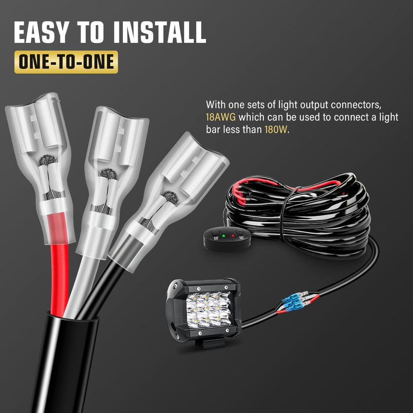 Led Light Bar Wiring Harness Cable Kit (14-3W2C-18-1X1)