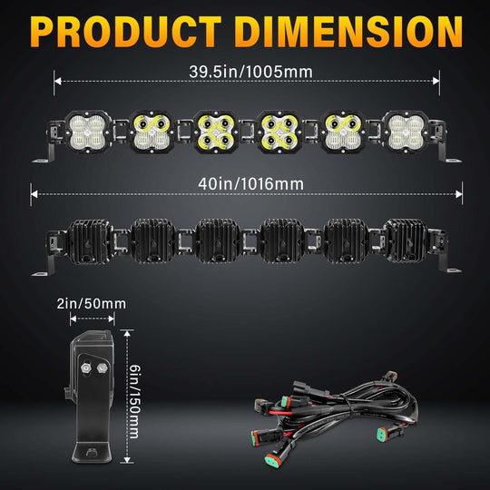 X-Linkable 40" 180W Ultra-Bright LED Light Bar – 6-Light Dual Optic Combo, IP67 Rated Tapaodu Designs-LED Lighting