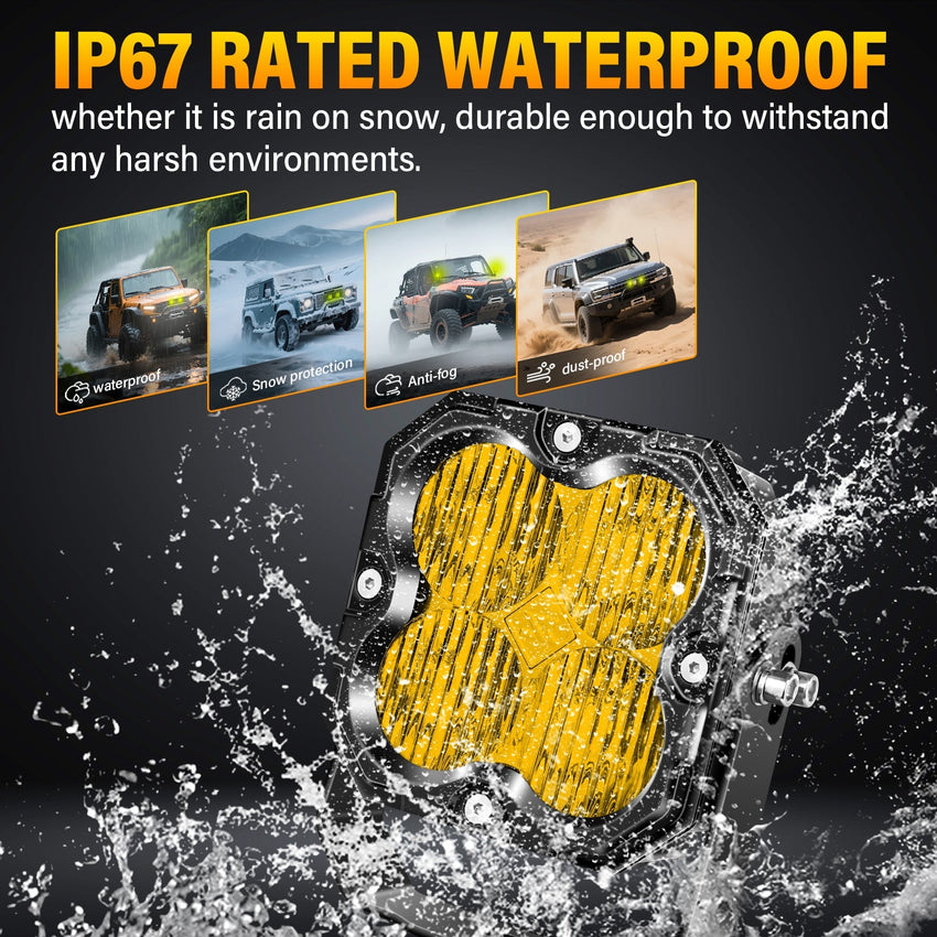 Amber 4.5-Inch Pod Light flood beam