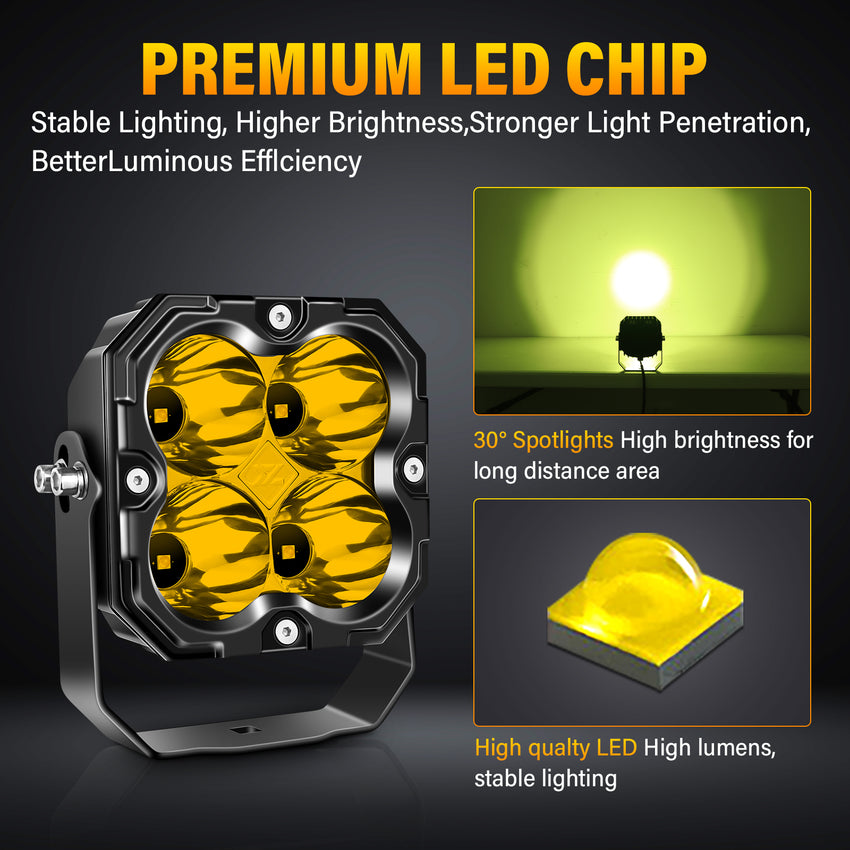 Amber 4.5-Inch Pod Light Spot beam