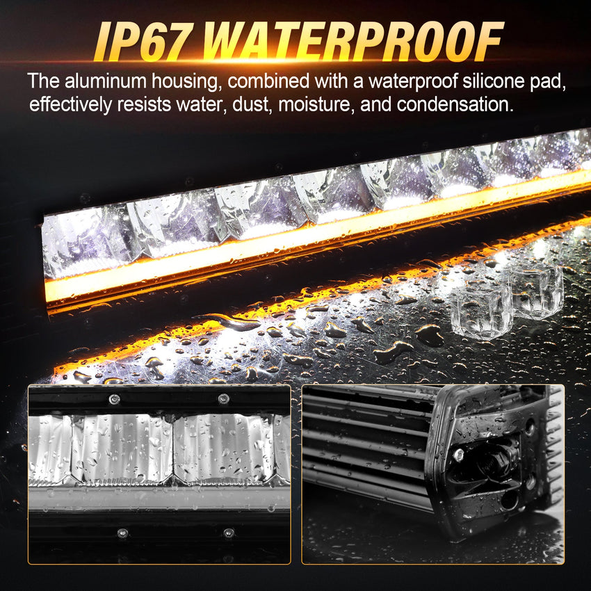 Qihang Series 34" 120W 2-in-1 LED Light Bar with Amber DRL - 4000 Lumens High Visibility Anti-Glare LED Light Bar, IP67 Waterproof Flexible Silicone Design, DT Plug and Play 12V for Cars/Trucks/SUVs Tapaodu Designs