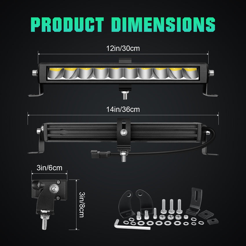 Journey Series 12" 30W Single Row Slim LED Light Bar DT Connector Tapaodu Designs